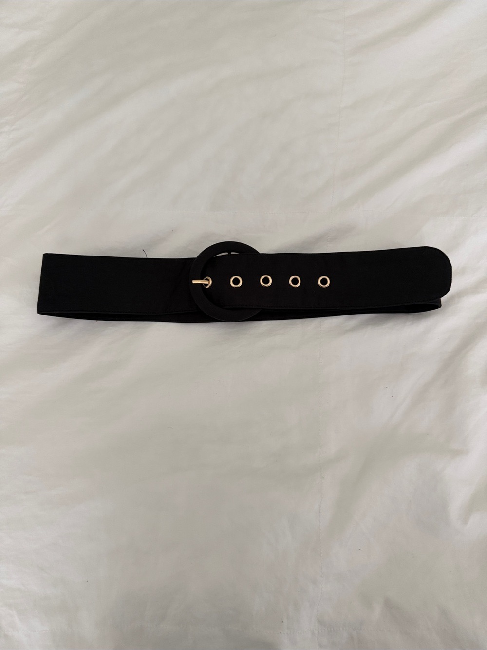 Hebron Linen Black Wide Waist Belt with Round Buckle